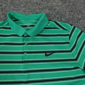 Nike‎ Dri-Fit Polo Shirt Mens Large Green Black Striped Performance Golf Light